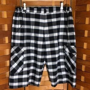 Plaid Cargo Shorts in Black and White